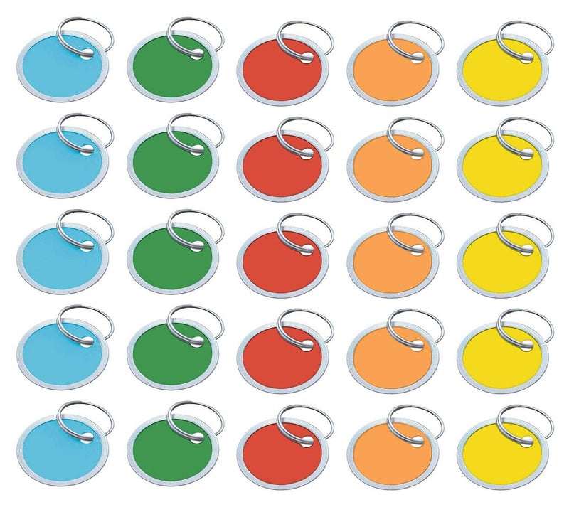 Lucky Line Round Paper Tag 1-1/4" with Metal Rim and Split Ring, 25 Count, Assorted Colors (28529) - Image 1